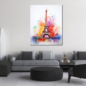 Światowy budynek Eiffel Tower France Nowoczesne kolorowe sztuka płótno drukują plakat obrazowy do wystroju ściennego salonu