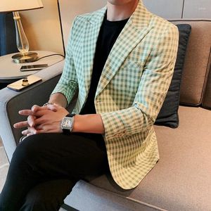 Men's Suits British Style Plaid Casual Suit Jacket Slim Fit Wedding Party Formal Work Ball Wander Fashion Street Blazer