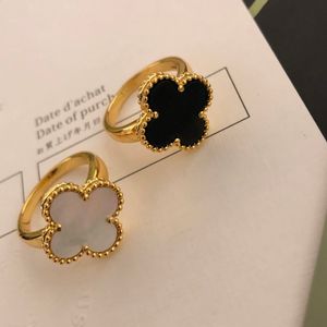 Klassisk vanly cleefly förlovningsring mode skal mamma skal fyrblad klöver ring hög kvalitet 18k guldpläterad designer ring lyxsmycken