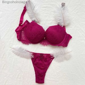 Set sexy Reno Lettera Biancheria intima di pizzo Donna Comfort Reggiseno push up Mutandine 2 pezzi Breve abito Plus Size Rosa Set lingerie sexy senza cucitureL231101