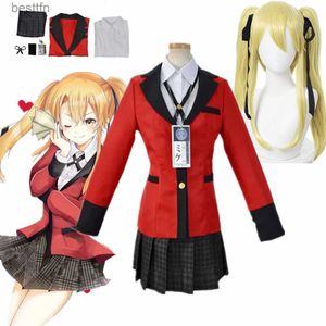 Anime kostümleri anime meare saotome kakegurui kompulsif kumarbaz cosplay com okul üniformaları set cosplay geliyor kırmızı ceket altın wigl231101