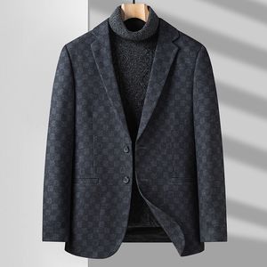 패션 브랜드 남성 의류 가을과 겨울 새로운 고품질 소형 체크 무늬 정장 재킷 비즈니스 캐주얼 기질 정장 고급 따뜻한 재킷
