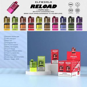 100% Original Elfworld Disposable Vape Pods 6000 Puffs Reload Kit Crystal E Cigarette 10 Flavors Vaporizer Bars