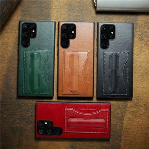 Luxury Invisible Bracket Leather Phone Case för iPhone 15 Plus 14 13 12 Samsung Galaxy S24 S23 S22 S21 S20 Note20 Ultra Card slot Plånbok Kickstand bilmontering bakåt omslag