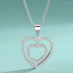 Hängen S925 Sterling Silver Double Heart Peach Halsband Temperament med diamanter Fashion Ladies Jewelry Pendant Gift