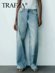 Jeans da donna TRAFZA Pantaloni moda donna Trend Denim Multi colore Sciolto Donna lunga con tasche Streetwear Pantaloni larghi femminili 231101