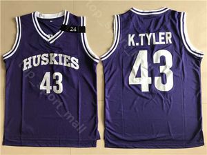 College Basketball Kenny Tyler Jerseys 43 Men The 6th Man Movie Huskies Jerseys Marlon Wayans University Purple Team Color for Sport Fans