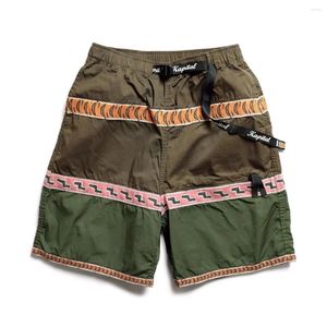 Mäns shorts kapital hirata och hiroshi vintage skarvad sommar casual amerikansk bälte elastiska byxor lös passform för män kvinnor