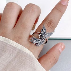 Solitaire Ring Vintage 925 Sterling Silver Stereoscopic Phoenix Ring for Women Ethnic Style Bird Shape Adjustable Open Ring Jewelry JZ108 231031