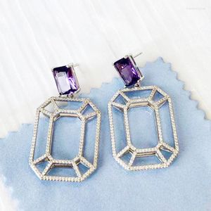 Stud Earrings 925 Sterling Silver Pave Gemstone Shape For Women Geometric Texture Cold Wind Retro Purple Ear Studs Gift Jewelry