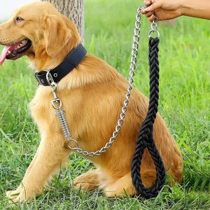 Dog Collars 140cm Leash 360° Rotating Metal Buckle Strong Leads 8-strand Braided With Buffer Spring Medium Large