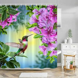 Cortinas de chuveiro floral cortina de chuveiro aquarela pássaro flor casa decoração do banheiro tecido conjunto cortina lavável r231101