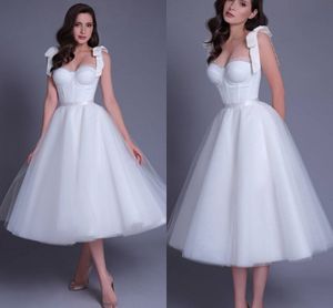 Tiul Civil Krótka suknia ślubna 2023 Kobiety Sweetheart Straps Bow Bridal Suknie