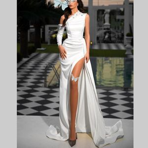 Mermaid Satin Wedding Dresses 2023 Sweetheart One Shoulder Vestido De Novia Lace split Robe De Mariee