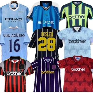 qqq8 93 94 retro camisas de futebol clássico 1998 99 2011 cidade 95 11 12 Wembley Clough Kinkladze Tevez Kun Aguero Kompano Dzeko