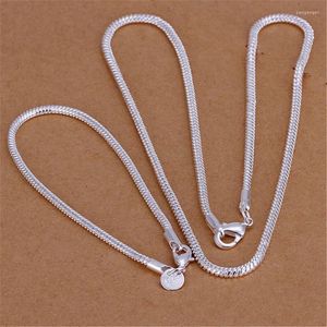 Ketting Oorbellen Set Elegante 3MM Snake Bone Chain Zilver Kleur Armbanden Neckalce Voor Vrouwen Man Fashion Party Kerstcadeaus