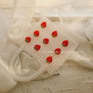 Fruit Orange Soda Clear Acrylic Strawberry Handwoven Beaded Pearl Bag Portable Vegetable Basket Bag 230401