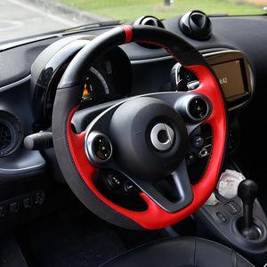 Steering Wheel Covers Hand-sewn Car Cover Leather Absorb Sweat Non-slip Breathable For Smart 453 Fortwo Forfour Interior Supplies