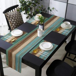 Table Runner Farmhouse Wood Texture Table Runner Placemats Combination Set Wedding Party Event Dining Table Decoration el Home Tablecloth 231101