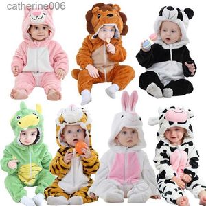 Clothing Sets Baby Rompers Winter Costume Flannel for Girl Boy Toddler Infant Clothes Kids Overall Animals Panda Tiger Lion Ropa BebeL231202