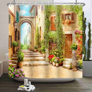 Duschgardiner 3D Garden Landscape Duschgardin Vattenfall Nature landskap Heminredning Vattentät tyg Badrumsgardiner R231101