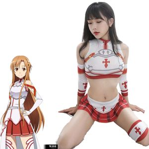 Ani anime japonês espada arte on-line yuuki asuna traje de banho são sukumizu gola alta conjunto uniforme cosplay cosplay