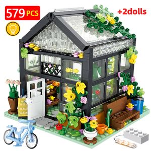 Blocks City Street View Creative Coffee Shop House Flower Building Block Architecture Bricks with LED Light Sets Spielzeug for Girls 230331