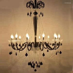 Chandeliers APRIL European Crystal Pendent Lamp Black Candle Living Room Restaurant Villa Staircase Duplex Building Chandelier