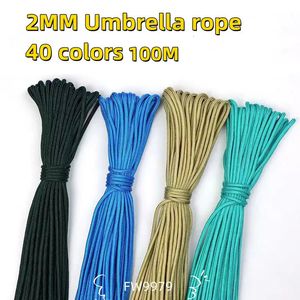 Klättringslep 100m Dia 2mm One Stand Cores Paracord för överlevnad Parskärmsladd Lanyard Camping Klättring Rope Handsmycken Makande Partihandel 231101