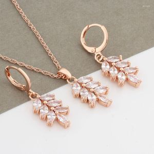 Necklace Earrings Set Fashion 2023 High Quality Rose Gold Color Jewelry For Women Girls Gift Luxury Zircon Unusual