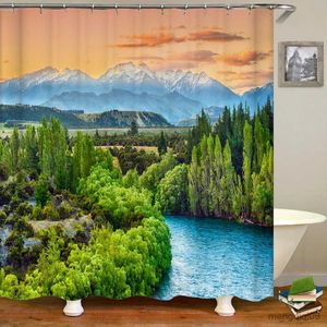 Shower Curtains Green Natural Scenery Printing Shower Curtain Waterproof Fabric Bathroom Bathtub Screen Home Decor with R231101