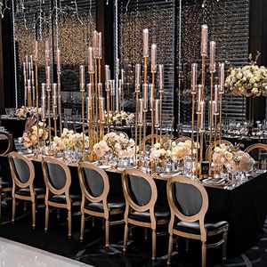 8heads gold acrylic candle holder pillar candles metal stand for wedding stage decoration walkway