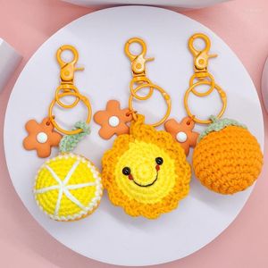 Keychains DIY Little Sun Fruit Keychain Warm Cute Wool Crochet Sunflower Strawberry Ladies Bag Men's Car Pendant Jewelry Creative Gift