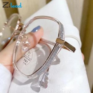 Solglasögon ramar Zilead Vintage Square Metal Glitter Frame Reading Glasse Fashion Optical Eyewear Anti Blue Light Presbyopia glasögon 231101