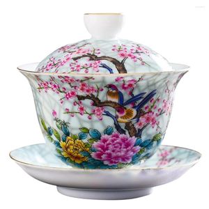 Dingle örhängen te cup set keramiska kinesiska koppar skål porslin tecup tefat gaiwan kaffe kungfu teaware mugg japansk lock blomma blommor blommor