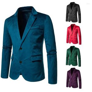 Men's Suits 2023 Spring Suit Jacket V-neck Velvet 2 Buttons Blazer Green Solid Color Top Coat