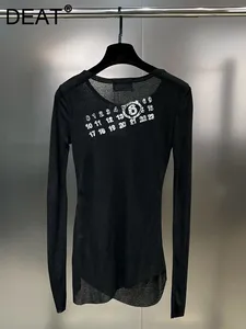 Koszulki damskie T-shirt Perspektywa z długim rękawem O Neck dla kobiet wzorzec nieregularny prosty gaza Top 2023 Autumn Female 11xx5743