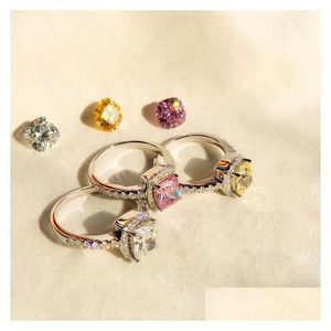 サイドストーンズオリジナルジュエリー925 Sier Square Ring Asscher Cut Simated Diamond Wedding Engagement Cocktail Women Drop Delivery Jew Dh1hn