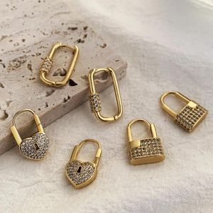 Orecchini pendenti con chiusura a cuore geometrica quadrata, moda, micro pavé di zirconi cubici, orecchini pendenti Huggie, regali per le donne