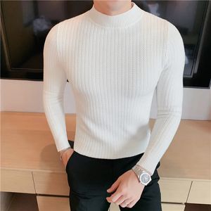 Мужские свитера в британском стиле, зимние теплые мужские свитера с воротником, сплошной цвет, корейские мужские повседневные вязаные пуловеры, мужские свитера в стиле Харадзюку, S-4XL 231101