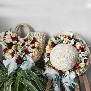 Bolsas de vime de vime de cesta de vime casual de vime Totes de grande capacidade sacolas de palha de verão Flores artesanais Bolsa de praia com chapéu 230401