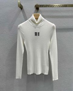 Miui Top Luxury Women Knits Tees Designer Miui Miui Bag Advanced Long Sleeve Base Shirt Wear EmbroideredAutumn Winter Blus Wool Hoodie 9797