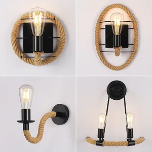 Wall Lamps Vintage Modern Led Kitchen Decor Antique Wooden Pulley Hexagonal Lamp Bedroom Smart Bed Light Exterior