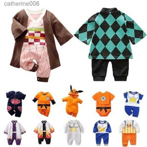 Set di abbigliamento per neonati per neonati neonaio ragazza anime vestiti demone halloween slayer halloween costume costume per bambini salto in cotone toddle complessorl231202