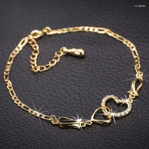 Braccialetti con ciondoli Bracciale con doppio cuore scavato alla moda Placcato in oro Zircone brillante Promessa romantica Ragazza Gioielli Regalo di San Valentino