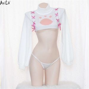 Ani Cartoon Anime Kawaii Cute Cat Paw Turtleneck Sweater Swimsuit Costume Lolita Gir Pamas Uniform Pool Party Cosplay cosplay