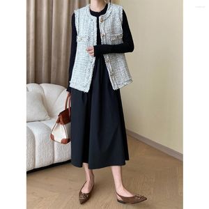 Casual Dresses Hollow Design O Neck Women Dress Early Autumn French High-Grade Patchwork Temperament Slimming Under Black For