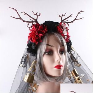 Headband Europe And United States Branch Tree Rose Flower Headband Halloween Forest Party Stag Antler Headpiece Drop Delivery Hair Pro Dhrou