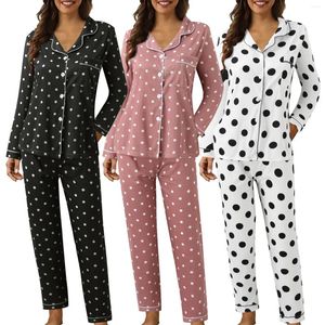 Женская одежда для сна, модные хлопковые пижамы в горошек, длинные пижамы, женские ночные костюмы, рубашки с лацканами, комплекты брюк, домашняя одежда