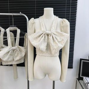 Women's Blouses Chemise Femme Women Spring 2023 Bow Tie Neck Sling Women's Sexy Short Tops For Fashion